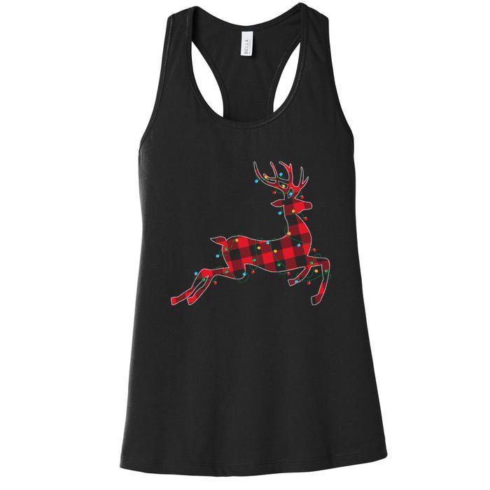 Red & Black Christmas Buffalo Plaid Deer Xmas Holiday Women's Racerback Tank