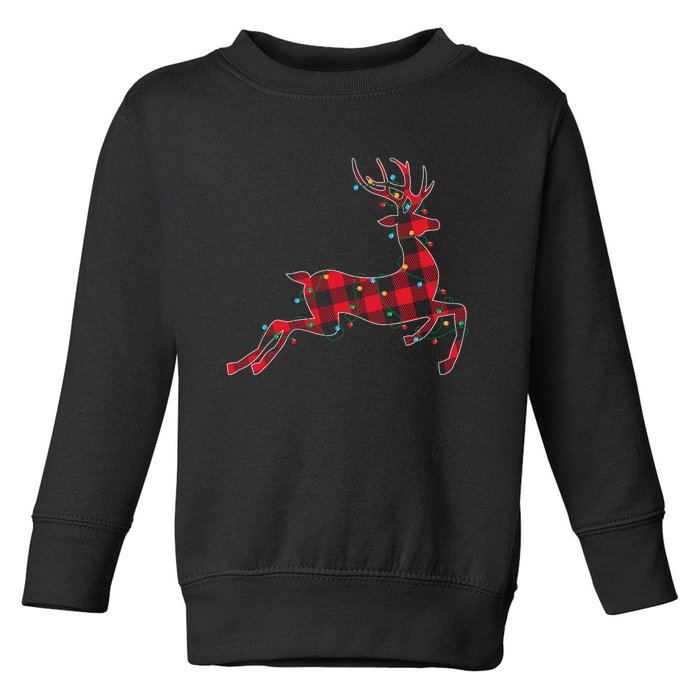 Red & Black Christmas Buffalo Plaid Deer Xmas Holiday Toddler Sweatshirt