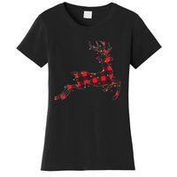 Red & Black Christmas Buffalo Plaid Deer Xmas Holiday Women's T-Shirt