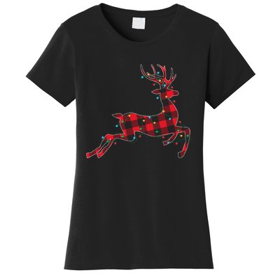 Red & Black Christmas Buffalo Plaid Deer Xmas Holiday Women's T-Shirt