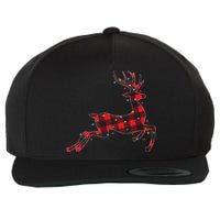 Red & Black Christmas Buffalo Plaid Deer Xmas Holiday Wool Snapback Cap