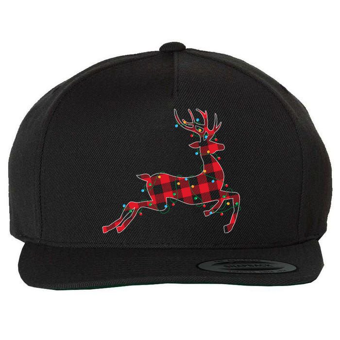 Red & Black Christmas Buffalo Plaid Deer Xmas Holiday Wool Snapback Cap