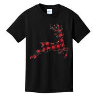 Red & Black Christmas Buffalo Plaid Deer Xmas Holiday Kids T-Shirt