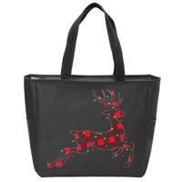 Red & Black Christmas Buffalo Plaid Deer Xmas Holiday Zip Tote Bag