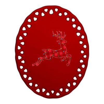 Red & Black Christmas Buffalo Plaid Deer Xmas Holiday Ceramic Oval Ornament