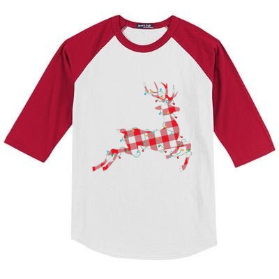 Red & Black Christmas Buffalo Plaid Deer Xmas Holiday Kids Colorblock Raglan Jersey