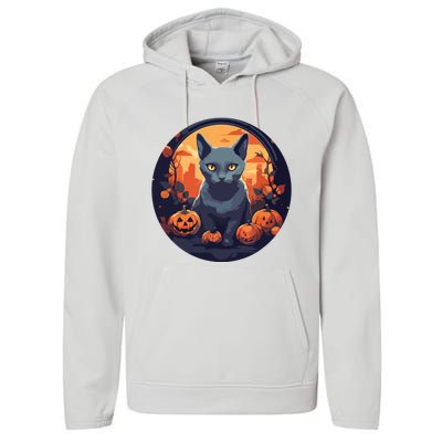 Russian Blue Cat Halloween Pumpkin Love Cats Performance Fleece Hoodie