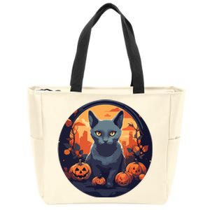 Russian Blue Cat Halloween Pumpkin Love Cats Zip Tote Bag