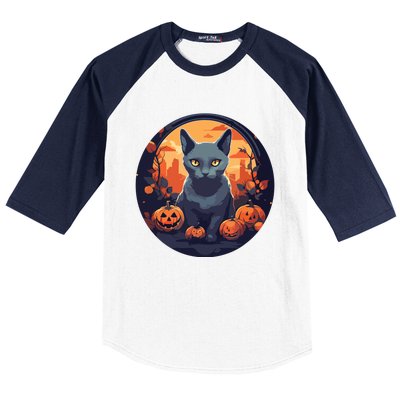 Russian Blue Cat Halloween Pumpkin Love Cats Baseball Sleeve Shirt