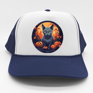 Russian Blue Cat Halloween Pumpkin Love Cats Trucker Hat