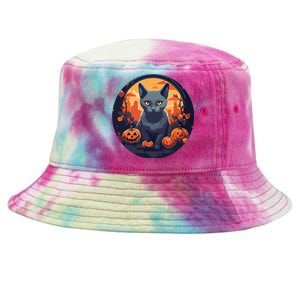 Russian Blue Cat Halloween Pumpkin Love Cats Tie-Dyed Bucket Hat