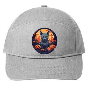 Russian Blue Cat Halloween Pumpkin Love Cats 7-Panel Snapback Hat