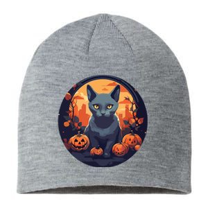 Russian Blue Cat Halloween Pumpkin Love Cats Sustainable Beanie