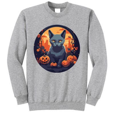 Russian Blue Cat Halloween Pumpkin Love Cats Tall Sweatshirt