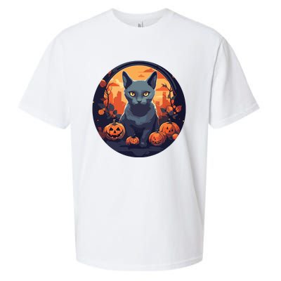 Russian Blue Cat Halloween Pumpkin Love Cats Sueded Cloud Jersey T-Shirt