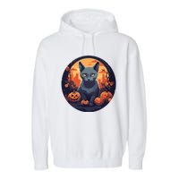 Russian Blue Cat Halloween Pumpkin Love Cats Garment-Dyed Fleece Hoodie