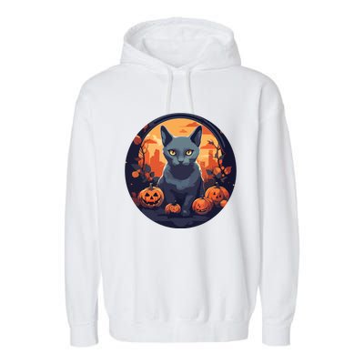 Russian Blue Cat Halloween Pumpkin Love Cats Garment-Dyed Fleece Hoodie