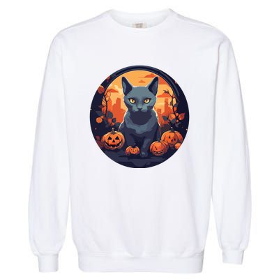 Russian Blue Cat Halloween Pumpkin Love Cats Garment-Dyed Sweatshirt