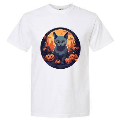 Russian Blue Cat Halloween Pumpkin Love Cats Garment-Dyed Heavyweight T-Shirt