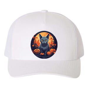 Russian Blue Cat Halloween Pumpkin Love Cats Yupoong Adult 5-Panel Trucker Hat