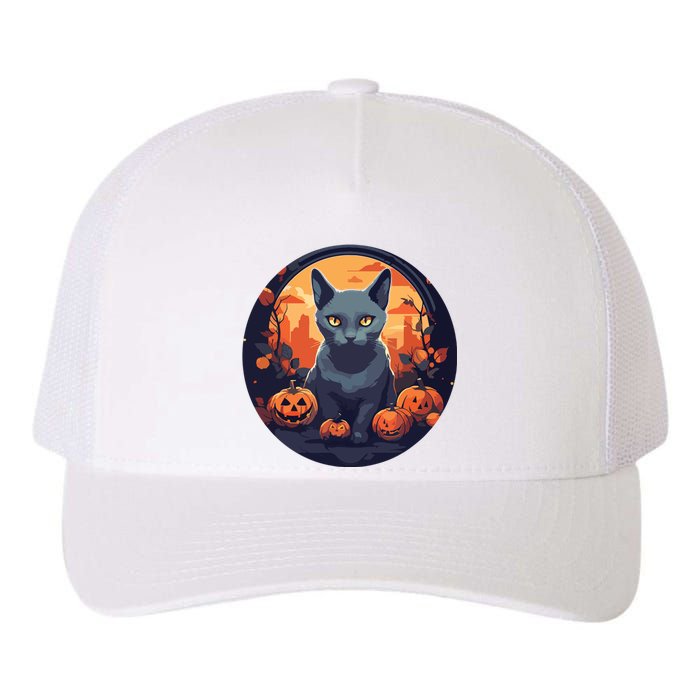 Russian Blue Cat Halloween Pumpkin Love Cats Yupoong Adult 5-Panel Trucker Hat