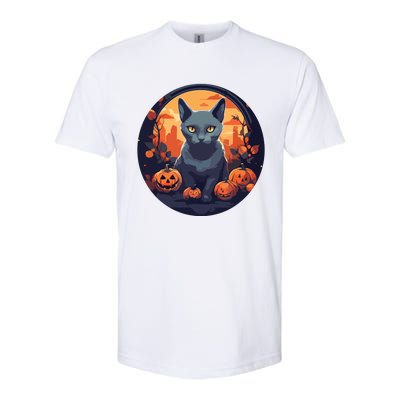 Russian Blue Cat Halloween Pumpkin Love Cats Softstyle CVC T-Shirt