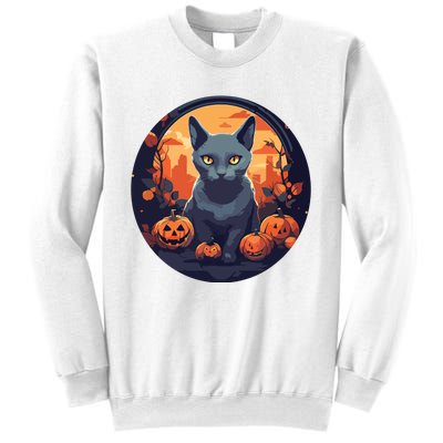 Russian Blue Cat Halloween Pumpkin Love Cats Sweatshirt