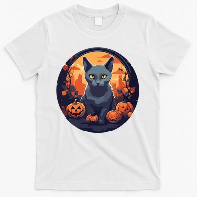 Russian Blue Cat Halloween Pumpkin Love Cats T-Shirt