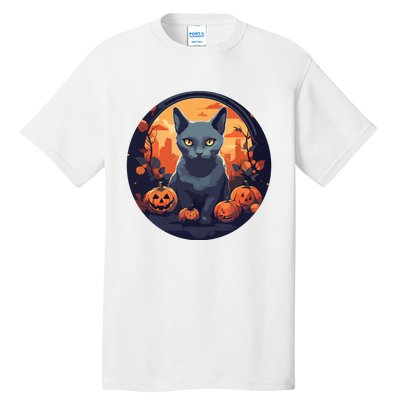 Russian Blue Cat Halloween Pumpkin Love Cats Tall T-Shirt