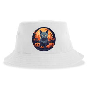 Russian Blue Cat Halloween Pumpkin Love Cats Sustainable Bucket Hat