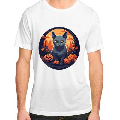 Russian Blue Cat Halloween Pumpkin Love Cats Adult ChromaSoft Performance T-Shirt