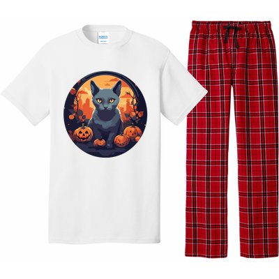 Russian Blue Cat Halloween Pumpkin Love Cats Pajama Set