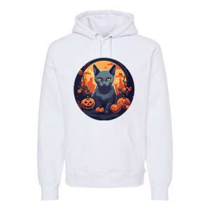 Russian Blue Cat Halloween Pumpkin Love Cats Premium Hoodie