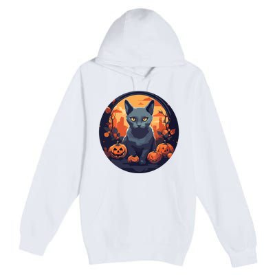 Russian Blue Cat Halloween Pumpkin Love Cats Premium Pullover Hoodie