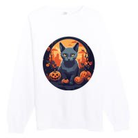 Russian Blue Cat Halloween Pumpkin Love Cats Premium Crewneck Sweatshirt