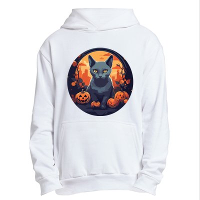 Russian Blue Cat Halloween Pumpkin Love Cats Urban Pullover Hoodie