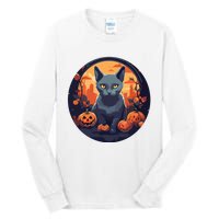 Russian Blue Cat Halloween Pumpkin Love Cats Tall Long Sleeve T-Shirt