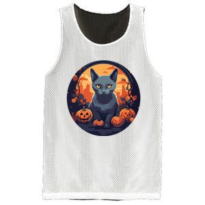 Russian Blue Cat Halloween Pumpkin Love Cats Mesh Reversible Basketball Jersey Tank