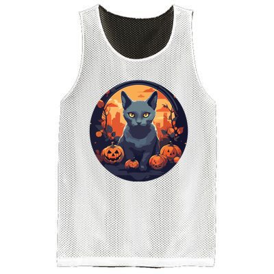 Russian Blue Cat Halloween Pumpkin Love Cats Mesh Reversible Basketball Jersey Tank