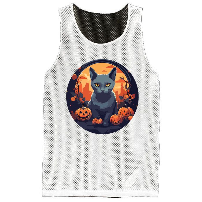 Russian Blue Cat Halloween Pumpkin Love Cats Mesh Reversible Basketball Jersey Tank