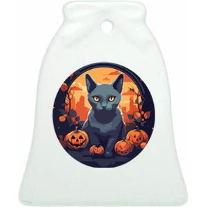 Russian Blue Cat Halloween Pumpkin Love Cats Ceramic Bell Ornament