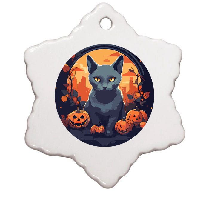 Russian Blue Cat Halloween Pumpkin Love Cats Ceramic Star Ornament