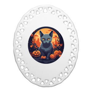 Russian Blue Cat Halloween Pumpkin Love Cats Ceramic Oval Ornament