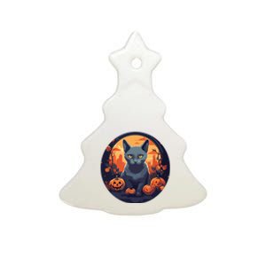 Russian Blue Cat Halloween Pumpkin Love Cats Ceramic Tree Ornament