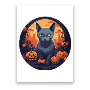 Russian Blue Cat Halloween Pumpkin Love Cats Poster