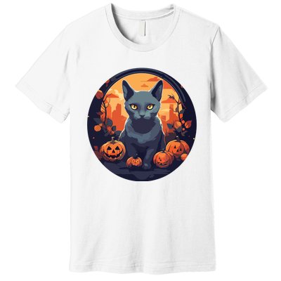 Russian Blue Cat Halloween Pumpkin Love Cats Premium T-Shirt