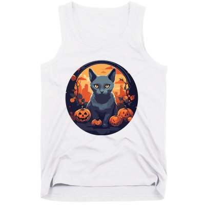 Russian Blue Cat Halloween Pumpkin Love Cats Tank Top