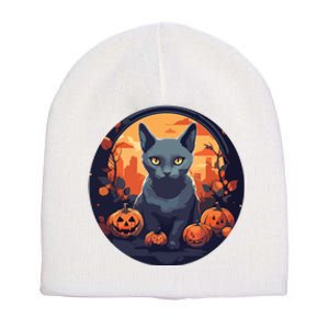 Russian Blue Cat Halloween Pumpkin Love Cats Short Acrylic Beanie