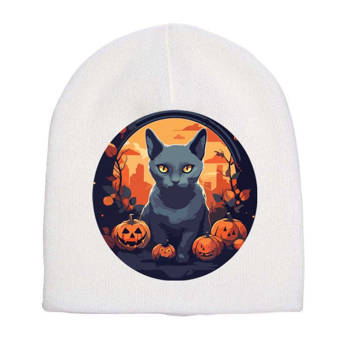 Russian Blue Cat Halloween Pumpkin Love Cats Short Acrylic Beanie