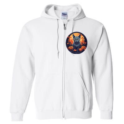 Russian Blue Cat Halloween Pumpkin Love Cats Full Zip Hoodie